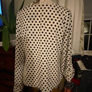 Ann Taylor cream blouse black polka dots sz S